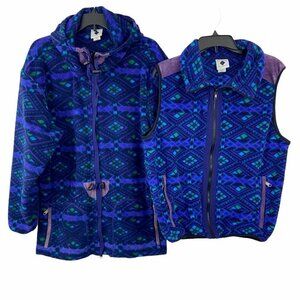 VTG Black Diamond  Aztec Print Fleece Jacket with Matching Vest L